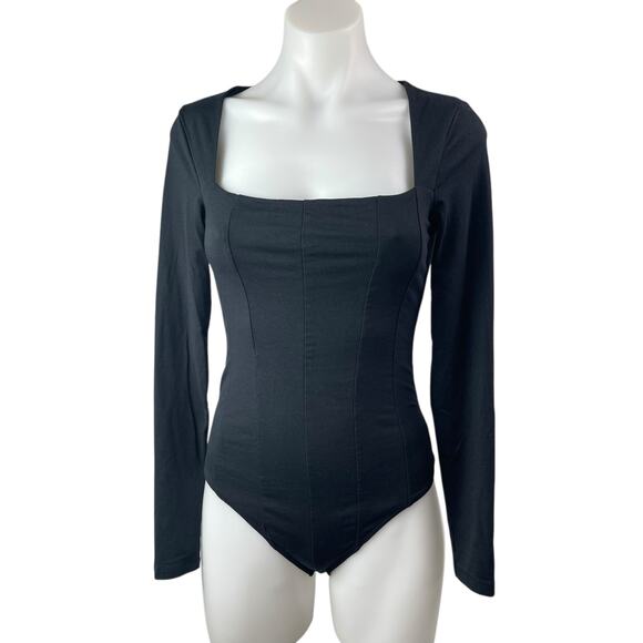Abercrombie & Fitch Black Long Sleeve Corset Bustier Thong Bodysuit Top Size S - Picture 1 of 3
